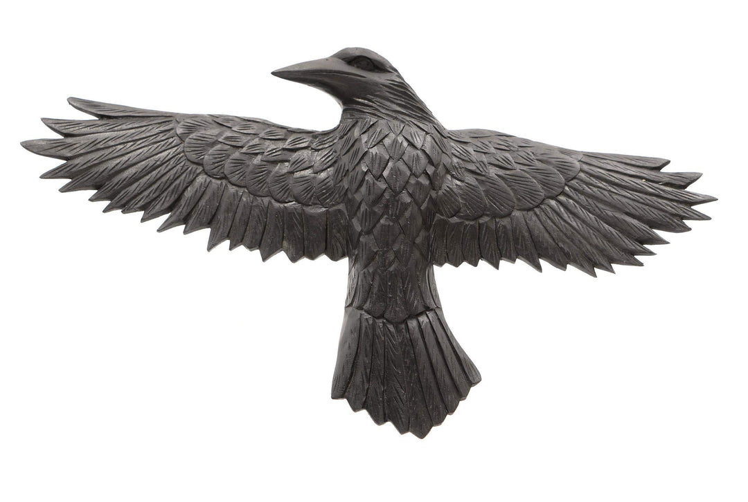 Windalf Holzbild Schwarzer Rabe Munin 45 cm Links schauend Handarbeit aus Holz