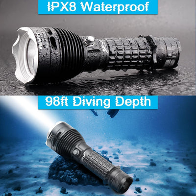 WholeFire LED Tauchlampe IPX8 Wasserdichte 6000 Lumen Tauchen Taschenlampe 3 Modi Wiederaufladbare U