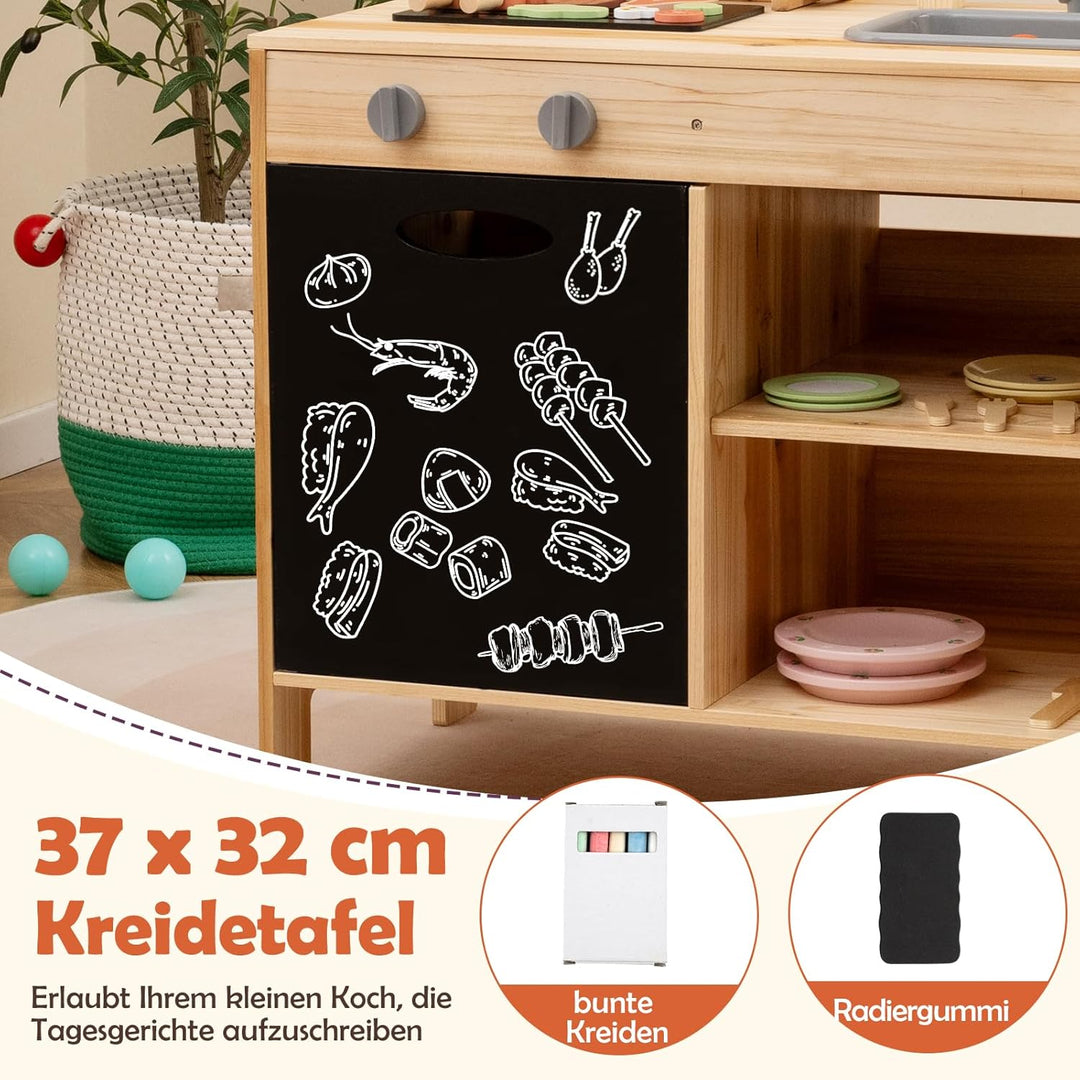 DREAMADE Matschküche Kinder Outdoor, Outdoorküche mit BBQ-Grill & Waschbecken & Tafel, Outdoor Küche