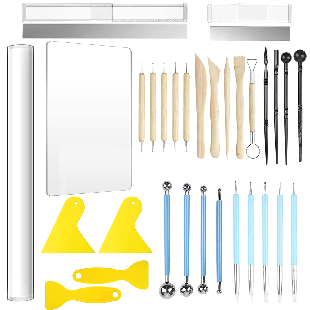 Allazone 31 Stück Polymer Clay Tools Set Modellierwerkzeug Set, Acryl Ton Roller mit Acrylplatten Tr