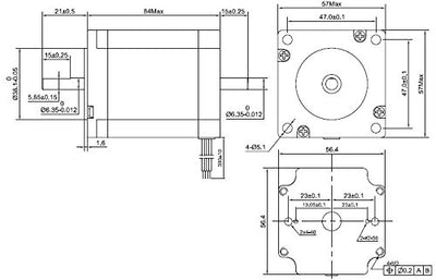 STEPPERONLINE Doppel Schacht Nema 23 Schrittmotor Uni/Bipolar 1.8deg 2.83Nm 4A 57x84mm 8 Drähte für