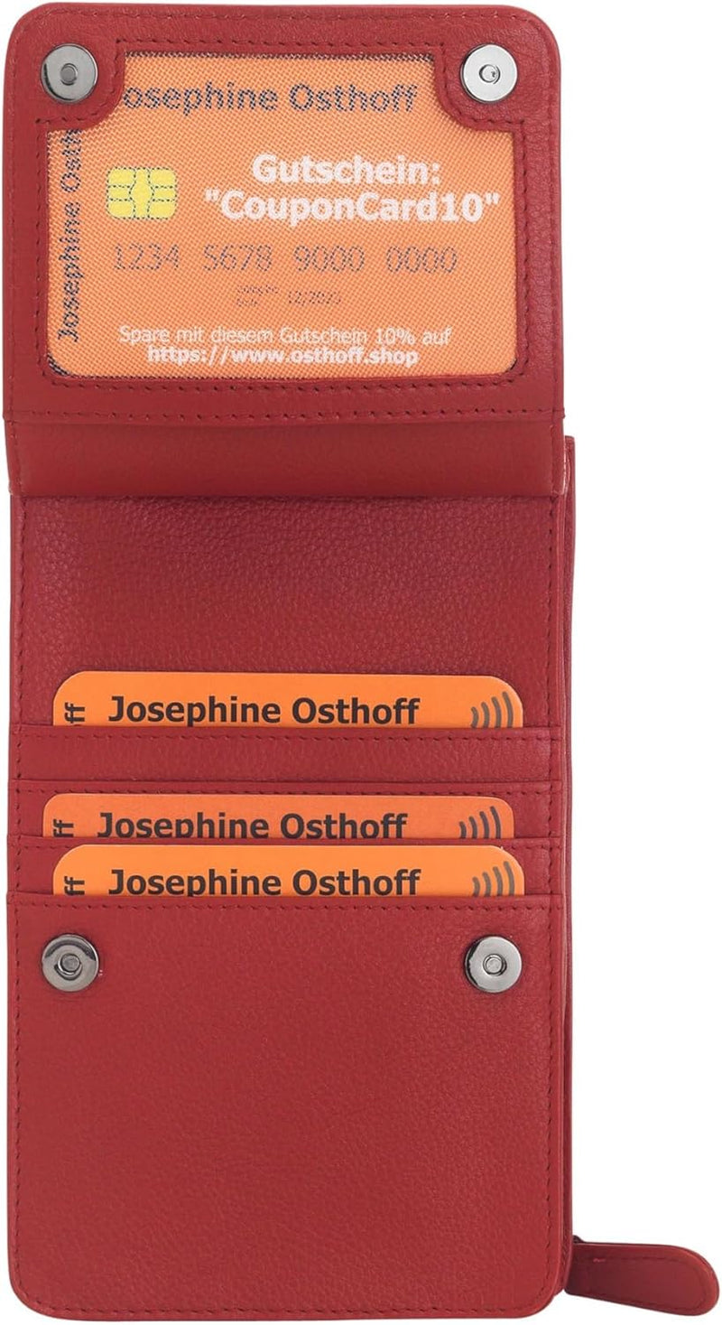 Josephine Osthoff Handy Umhängetasche mit Vortasche für Kopfhörer, handgemacht aus 100% Echtleder, C