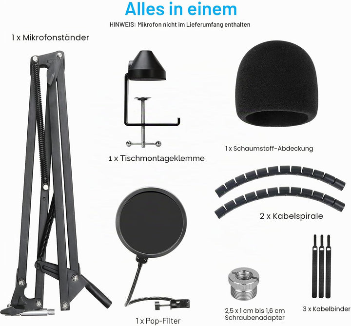 Blue Yeti Mikrofon Arm mit Popschutz - Professioneller Mikrofon Ständer Kompatibel mit Blue Yeti Mic