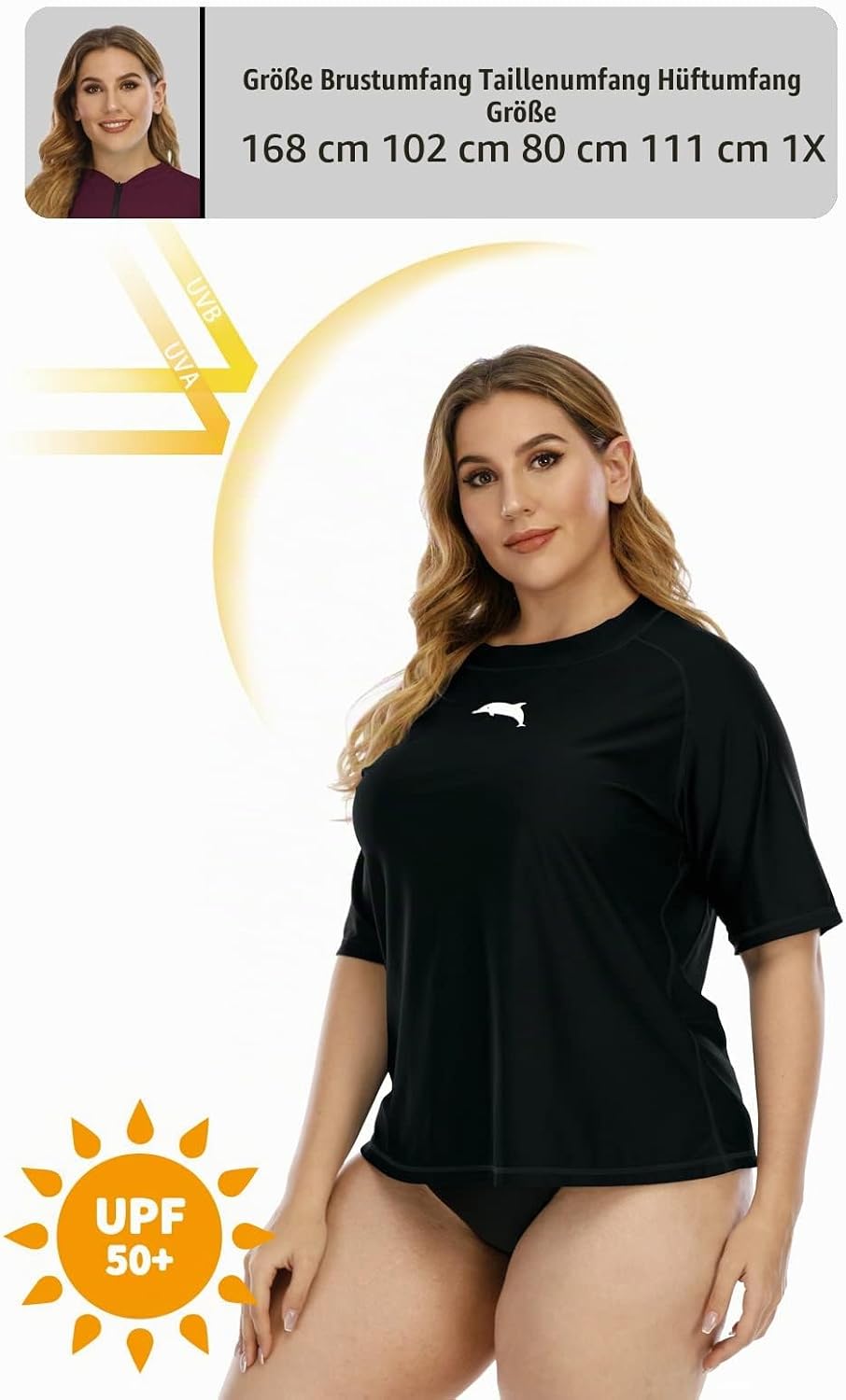 Halcurt UV Shirt Damen Übergrösse Rash Guard Kurzarm UPF 50+ Badeshirt UV Schutz Schwimmshirt Schnel