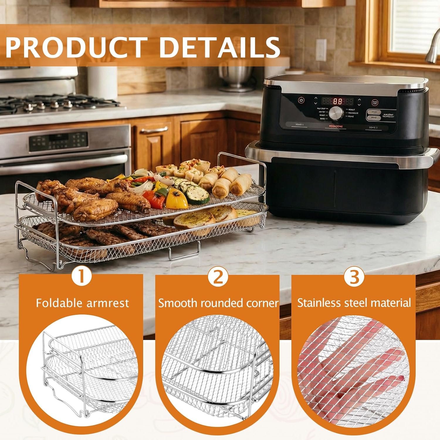Heissluftfritteuse Zubehör Stapelbar For Ninja AF500EU, Airfryer Gitter Kompatibel Mit COSORI Dual B