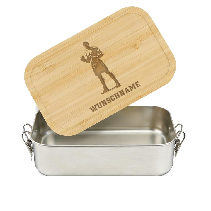 LIEBTASTISCH® Personalisierte Brotdose mit Wunschname - Boxer Kampfstellung Silhouette Gravur - Edel