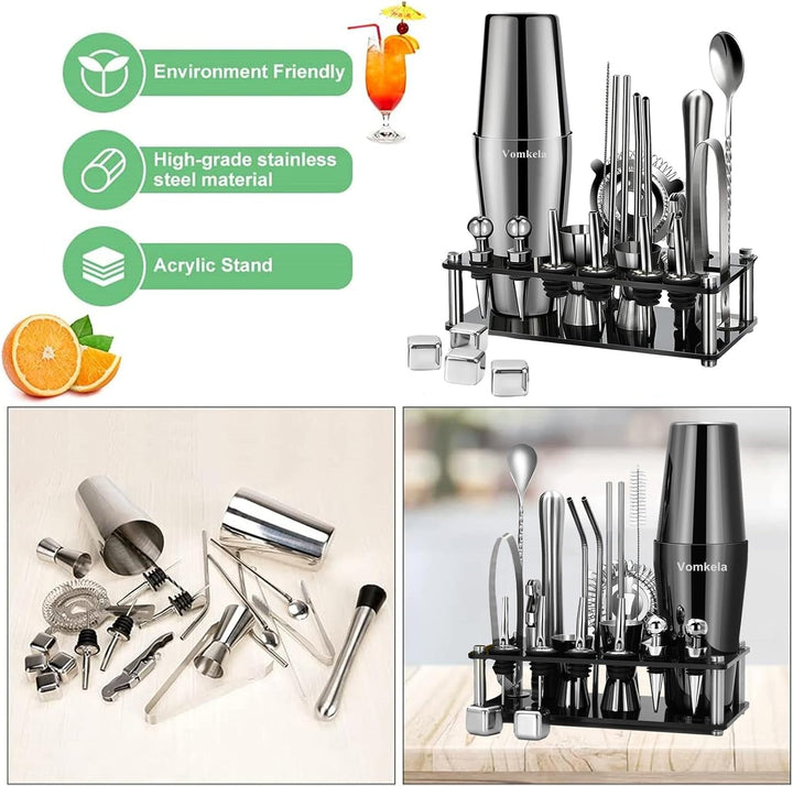 Cocktail Shaker Set,Boston Cocktail Shaker mit Ständer,25pcs Bar Zubehör Barkeeper Cocktail Mixer Zu