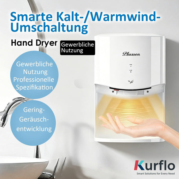 kurflo Automatischer Händetrockner Wandmontage | 100m/s Hochgeschwindigkeit | 10s Schnelltrocknung |