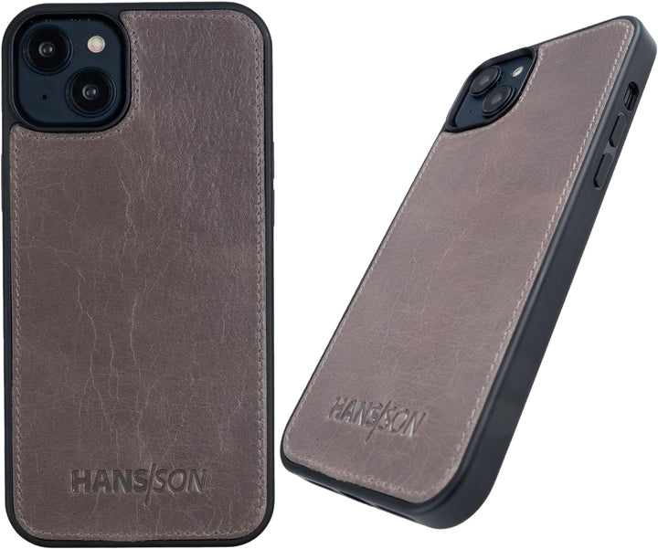 HANS/SON Echtlederhülle in Grau | iPhone 13 Pro Ledercase | Schutz vor Stürzen und Stössen | Magsafe