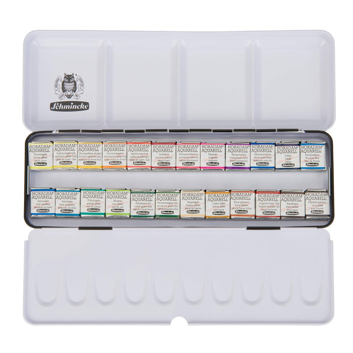 Schmincke – HORADAM AQUARELL Farbkasten mit 24 feinsten Aquarellfarben, 74424097, schwarzer Metallka
