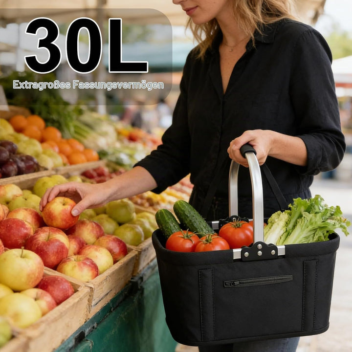 Einkaufskorb Faltbar 30L Gross Einkaufskorb Picknickkorb Tragekorb, Praktischer Klappkorb Einkaufsta