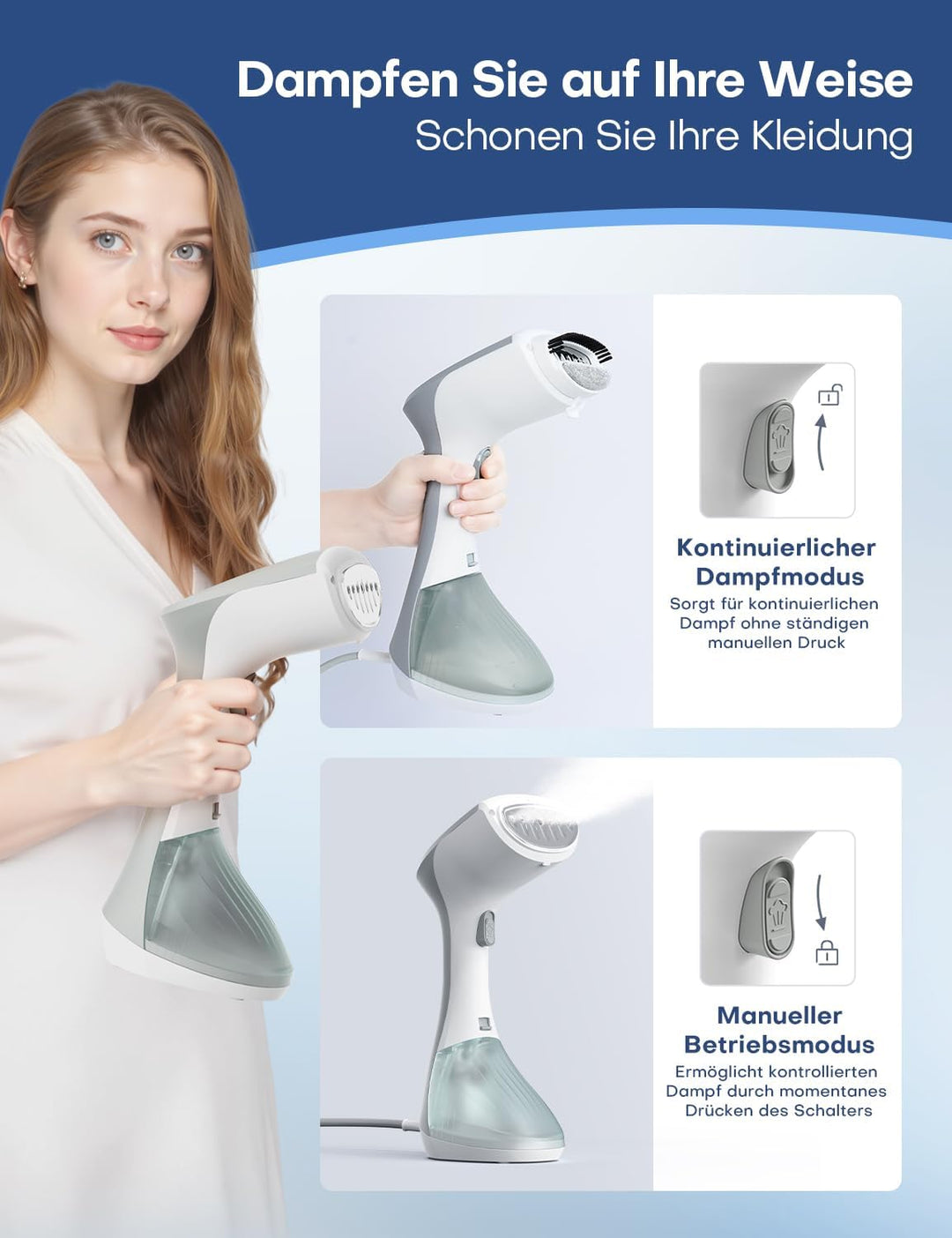 AROEVE Steamer Dampfglätter 1300W Handheld Dampfbügeleisen, 260ML Grosser Tank, 2 Dampfmodi, kompakt