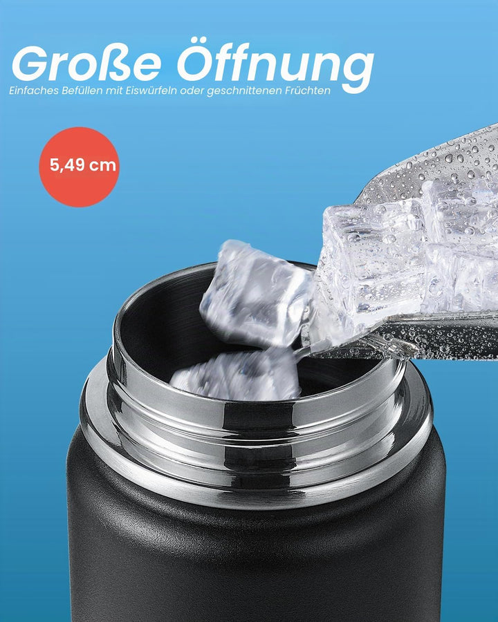 Coolflask Wasserflasche 590 ml, isoliert mit Strohhalm, Edelstahl, Metall, 3 Deckel, breite Öffnung,