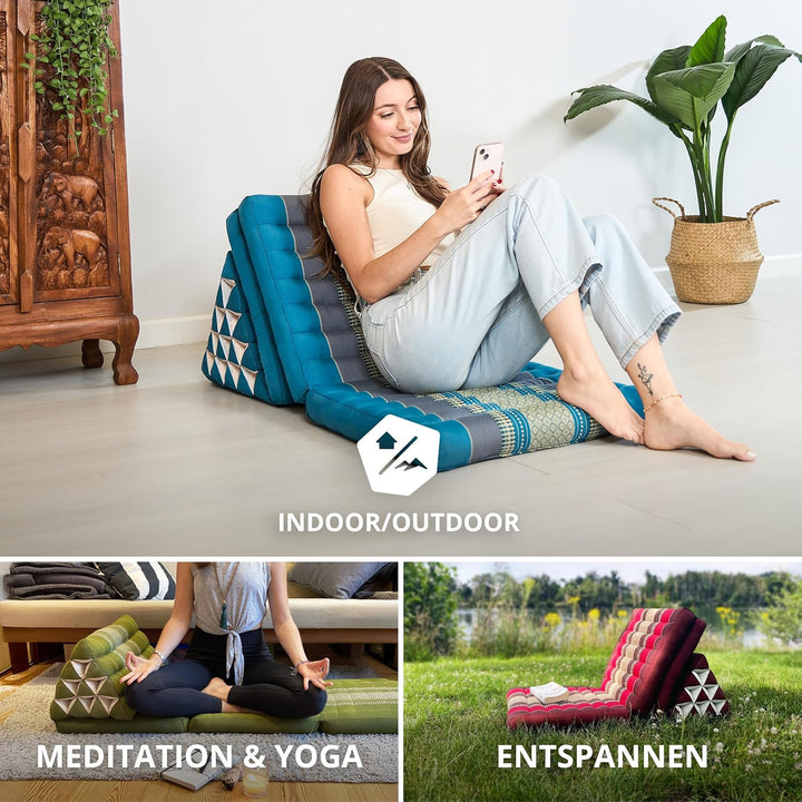 livasia Thaikissen 3 Auflagen extrahoch, Dreieckskissen mit Klappmatratze, Kapok, Jumbo Rückenkissen