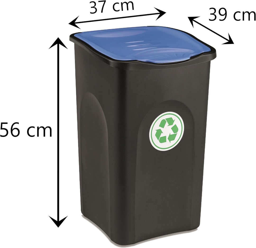 Hummelladen 50 Liter Mülltonne Schwarz-Blau Recyclingtonne 39x37x56cm mit Klappdeckel - Küche Mistkü