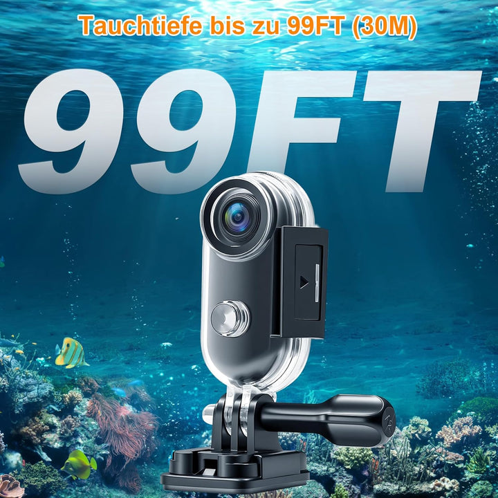 4K WiFi Actioncam Sportkamera 30M Wasserdicht, 38g Ultra-Leicht, 360° Drehbar, Mini Action Camera fü
