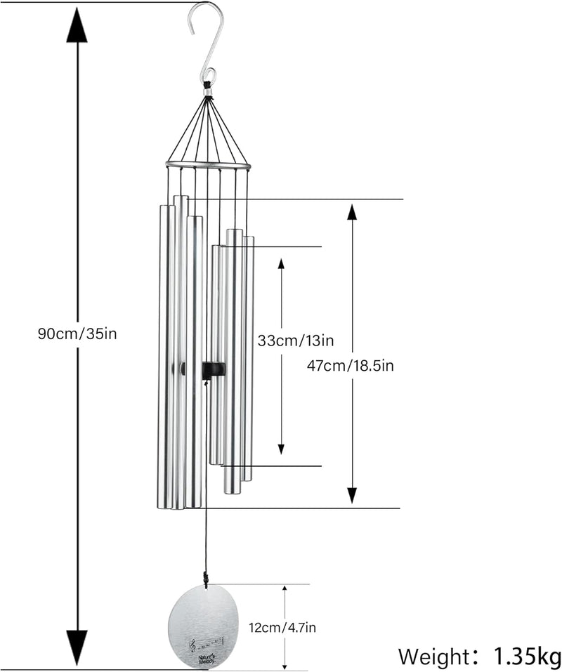 OSVINO Klangspiele Windspiele Aluminium mit Klang Gesamtlänge 90cm gross für drinnen draussen Balkon