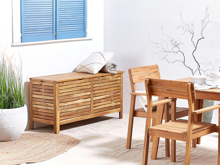 Auflagenbox Akazienholz Truhe geölte Oberfläche hellbraun 130x64x48 cm Riviera