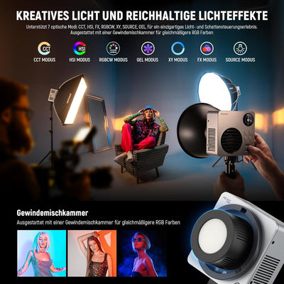 NEEWER 80W RGBWW LED Videoleuchte mit Reflektor und 72Wh Akku, APP/2,4G Steuerung 18 Effekte 10400lu