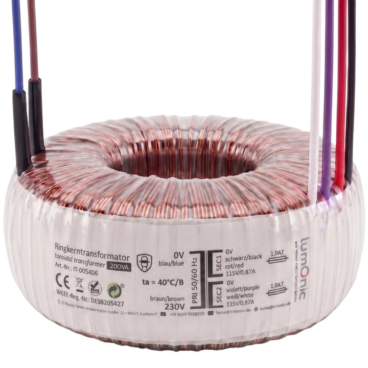 Sedlbauer Ringkerntrafo Transformator 200VA 2x115V für Audio, Industrie, Halogen und Schienensysteme