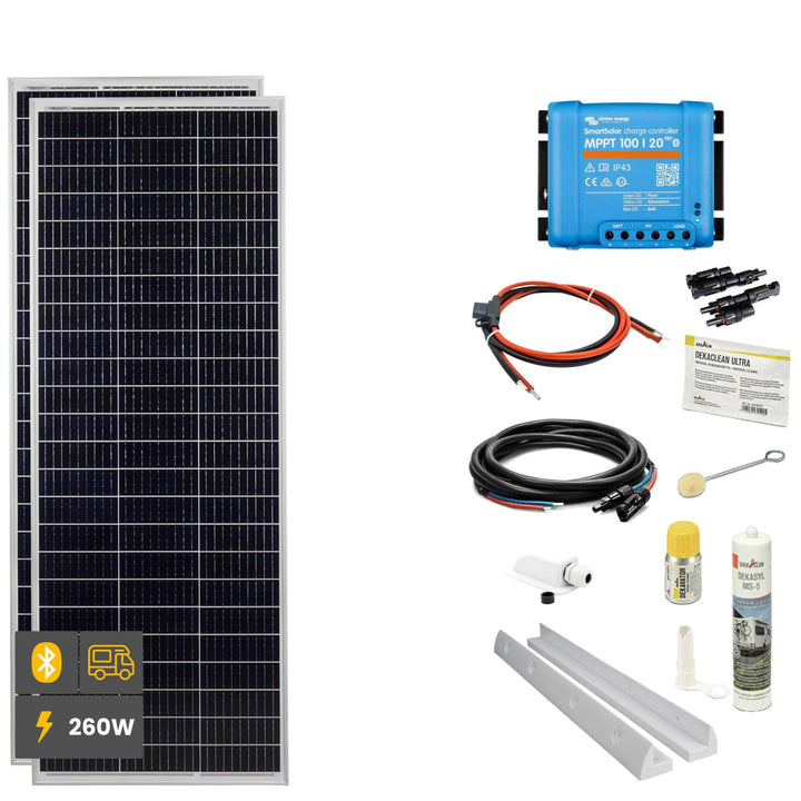 WATTSTUNDE SOLA Mono 260W Wohnmobil Solaranlage Komplett-Set, Victron MPPT Laderegler, Monokristalli