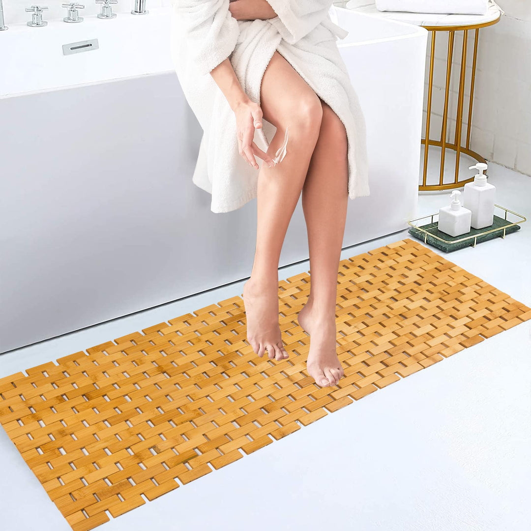 Bambus-Badvorleger, lang, gross, für Boden, Dusche, Badewanne, wasserdicht, rutschfest, 40,6 x 122,9