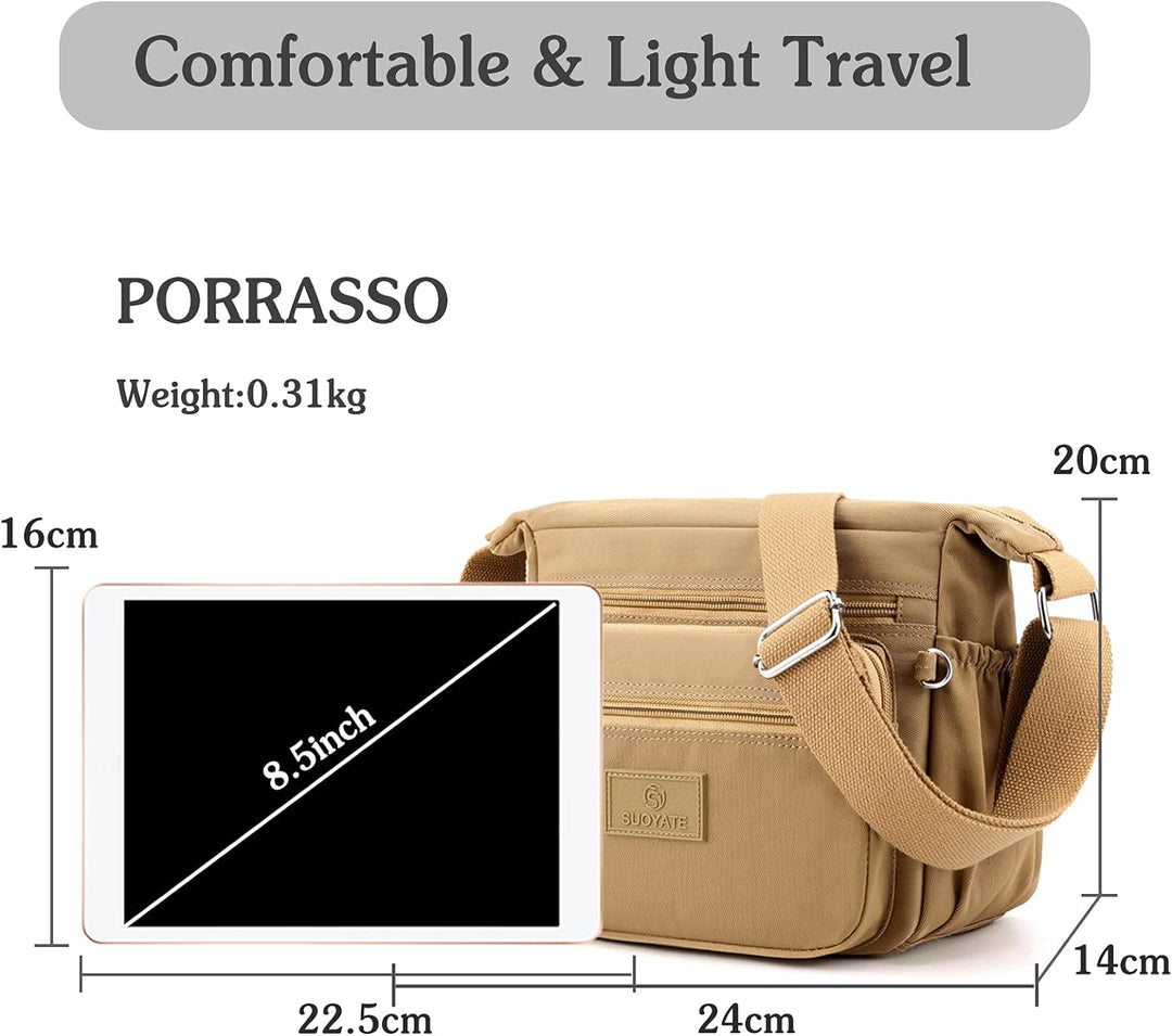 PORRASSO Damen Umhängetasche Casual Schultertasche Multi Tasche Nylon Handtasche für Reisen Wandern