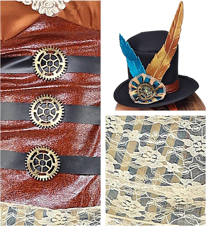 "STEAMPUNK" (dress with choker, fingerless gloves, mini top hat) - (XL), XL