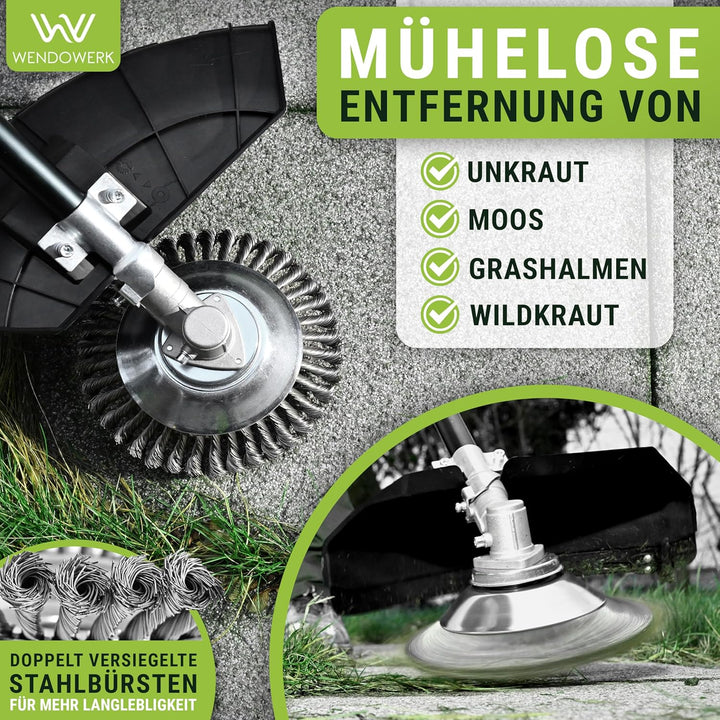 WENDOWERK® Profi Unkrautbürste Freischneider mit 25,4mm Bohrung [2023] - Effektive Unkrautentfernung