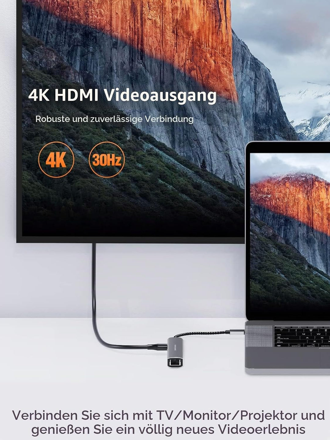 USB-C Hub Multiport Adapter, CableCreation 5-in-1 USB C Hub Ethernet HDMI mit 4K@30Hz, 3 USB 3.0-Ans