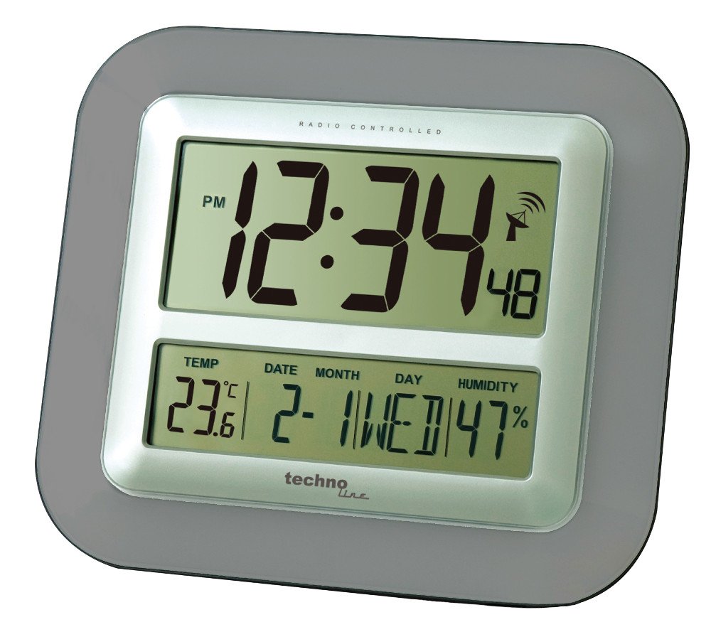 Technoline Jumbo-Funk-Wanduhr WS 8006 Kalender Temperaturanzeige (anthrazit)
