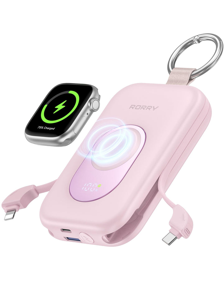 RORRY Powerbank,Power Bank 20000mAh 30W PD Schnellladen,Portable Charger mit 2 Integrierten Kabeln,