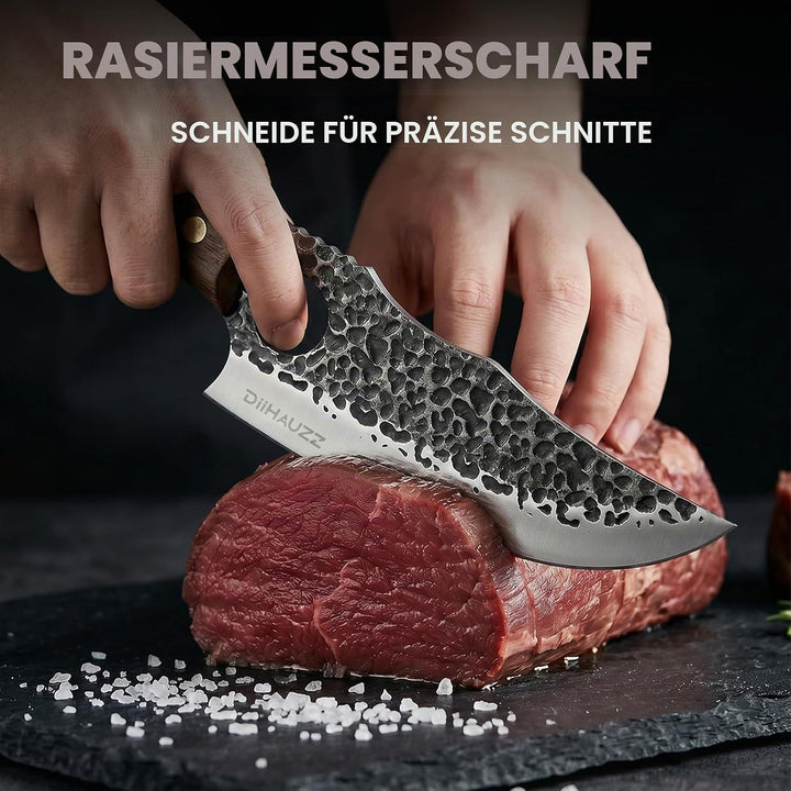 Küchenmesser, 15 cm Profi Kochmesser mit Lederscheide, Scharfe Klinge, Hochkohlenstoff-Edelstahl, Er