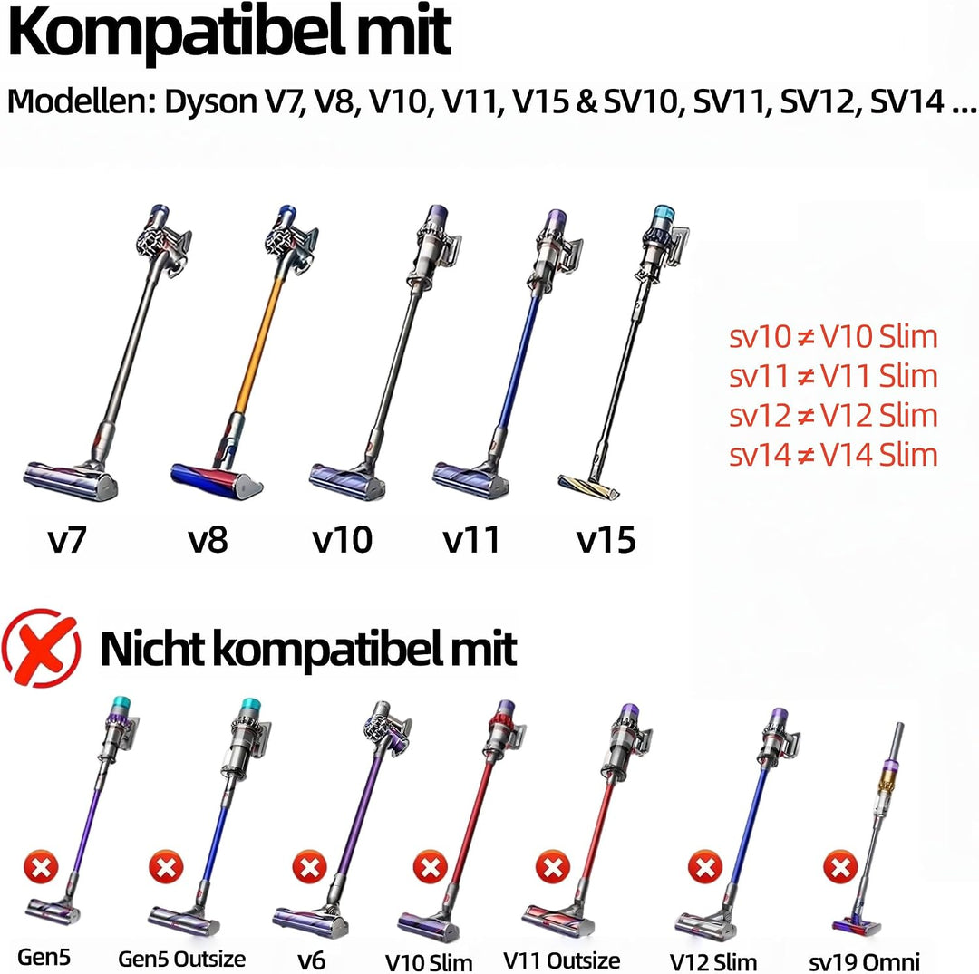 Elektrische Bodendüse Kompatibel mit Dyson V7 V8 V10 V11 V15 Staubsauger, Turbobürste mit Direktantr