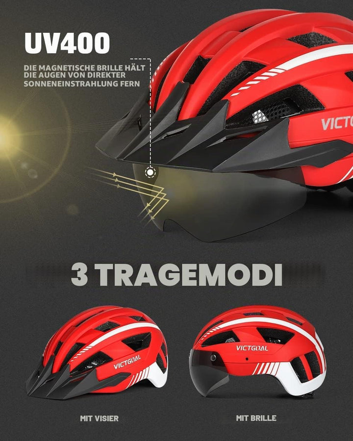 VICTGOAL Fahrradhelm MTB Mountainbike Helm mit magnetischem Visier Abnehmbarer Sonnenschutzkappe und