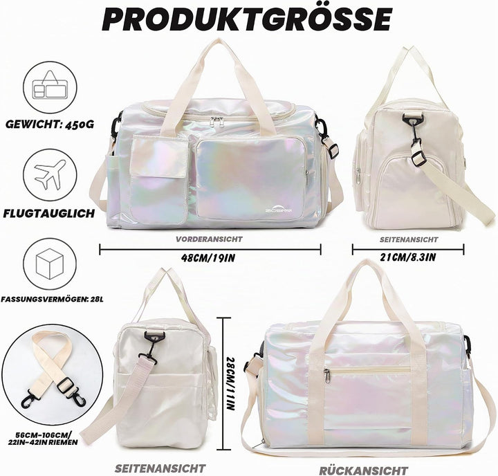 ZIOISNM Sporttasche Damen mit Schuhfach und Nassfach, Reisetasche Damen Glitzer Gym Bag saunatasche