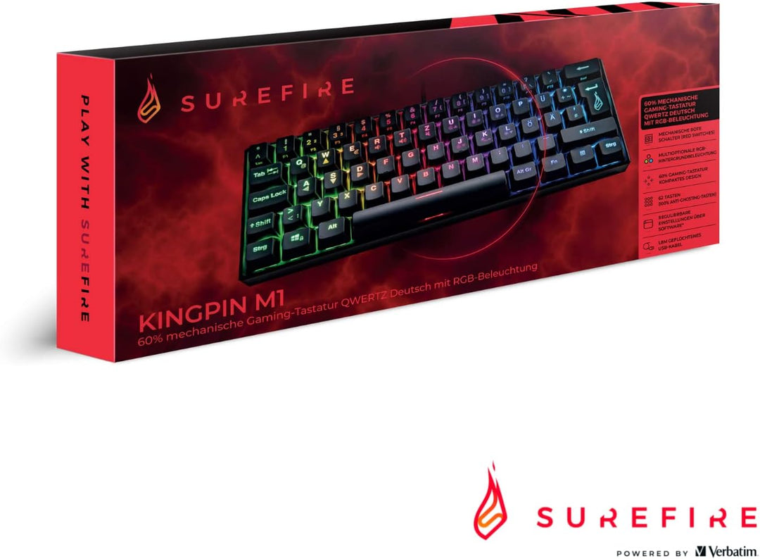 SureFire Kingpin M1 60% Mechanische Gaming Tastatur Deutsch, Gaming Multimedia Keyboard klein & mobi