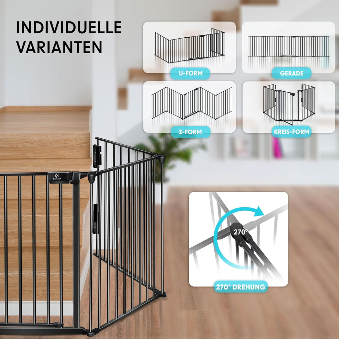KESSER® Kaminschutzgitter mit Tür 305 cm Metall Ofenschutzgitter Laufgitter Laufstall Absperrgitter