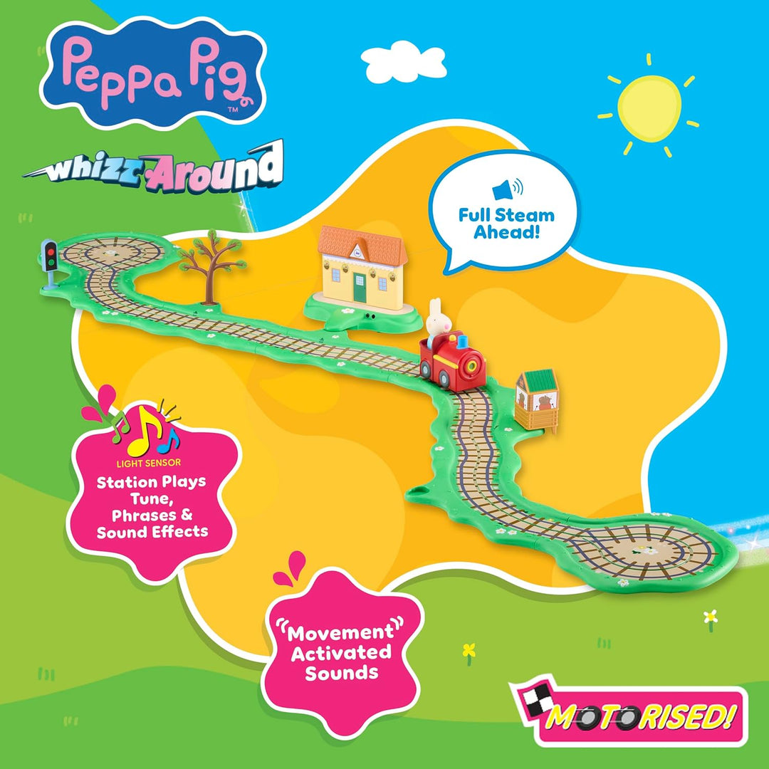 Peppa Wutz Whizz-Around Klickety-Klack Zugset – Motorisierter Zug mit Schorsch & Rebekka, Schienen,