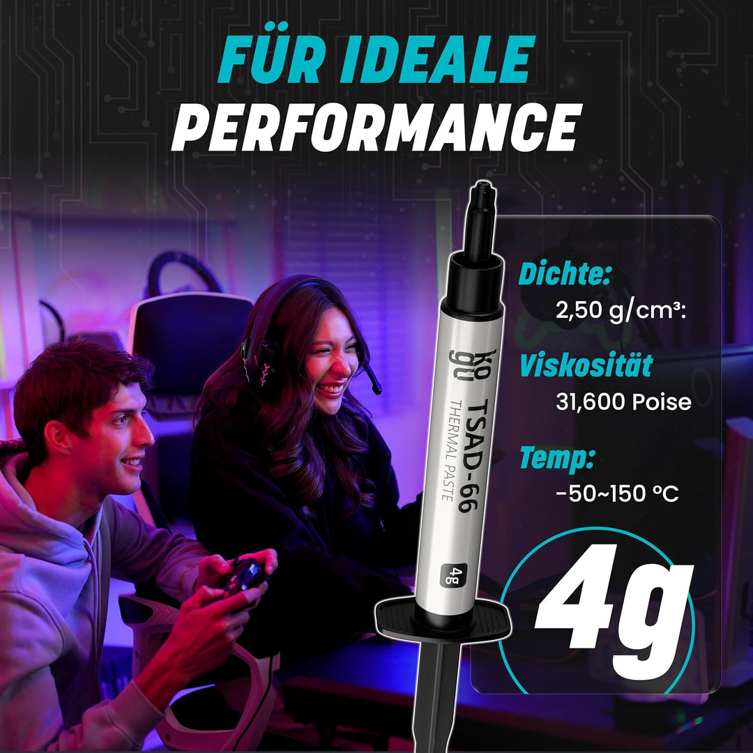 kogu® 4g Gamer Performance Wärmeleitpaste mit Spachtel für alle Prozessoren und Spielekonsolen (CPU,