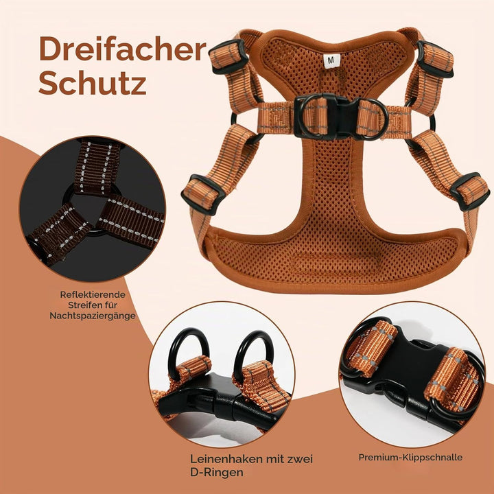 BELLA &amp; PAL Hundegeschirr und Leine Set, Step-in Design mit atmungsaktivem Air-Mesh, reflektierenden