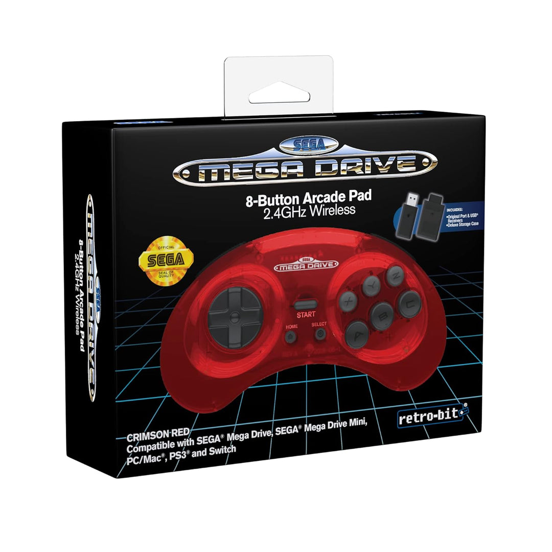 Retro-Bit Sega Mega Drive 2.4 GHz Wireless Controller 8-Button Arcade Pad for Sega Genesis Original/
