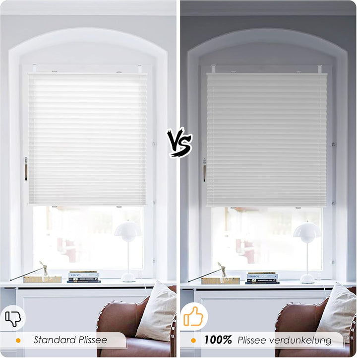 Magiea Plissee ohne Bohren verdunkelung, Thermo Plisseerollo Klemmfix, Weiss-Thermo 105x130cm(BxH),