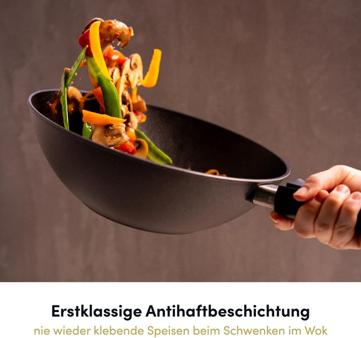 Hoffmann Wokpfanne by Bernd Zehner, Ø 30 cm, verzugsfreier Handguss, Keramikbeschichtung, Induktions