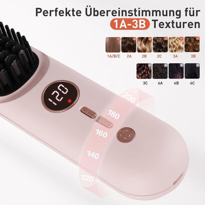 TANSHINE Mini Glättbürste Kabellos für Reise,6000mAh Ionen Haarglätter Bürste Akku, Glätteisen Locke