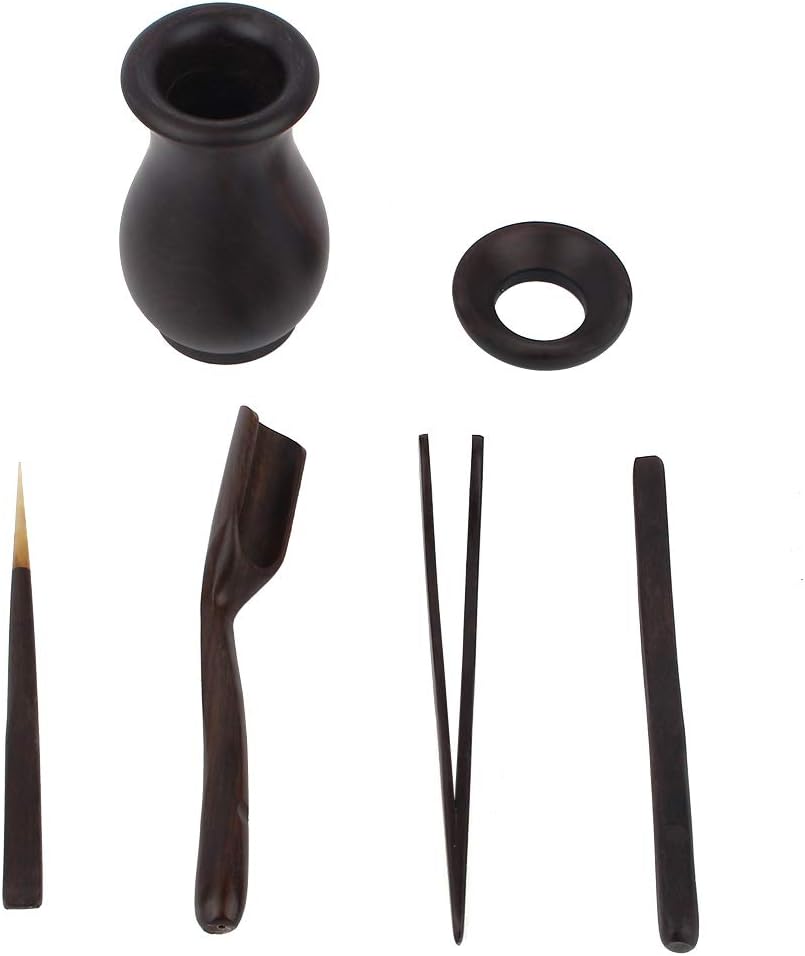 Teezeremonie-Set, 6-teilig, Teebesteck aus Bambus, Teeschaufel aus Ebenholz, Clip, Nadel, Eimer, Aus