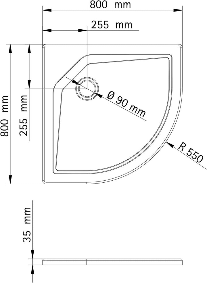 Schulte Duschwanne rund 80x80 cm Extra-flach 3,5 cm, Radius 550 mm, Sanitär-Acryl alpinweiss, inkl.