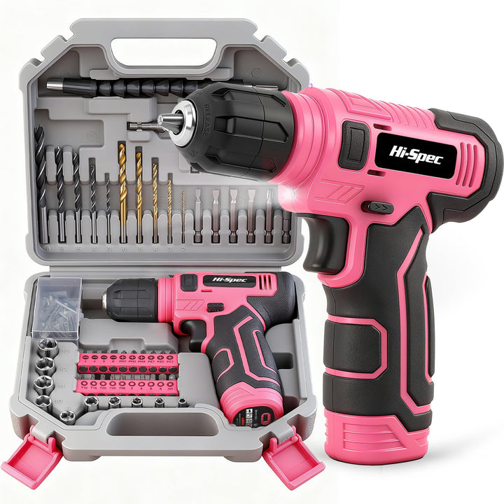 Hi-Spec Pinker Akkubohrer und Bit Set für Frauen. 8V Akkuschrauber, Stecknüsse und Schrauberbits in