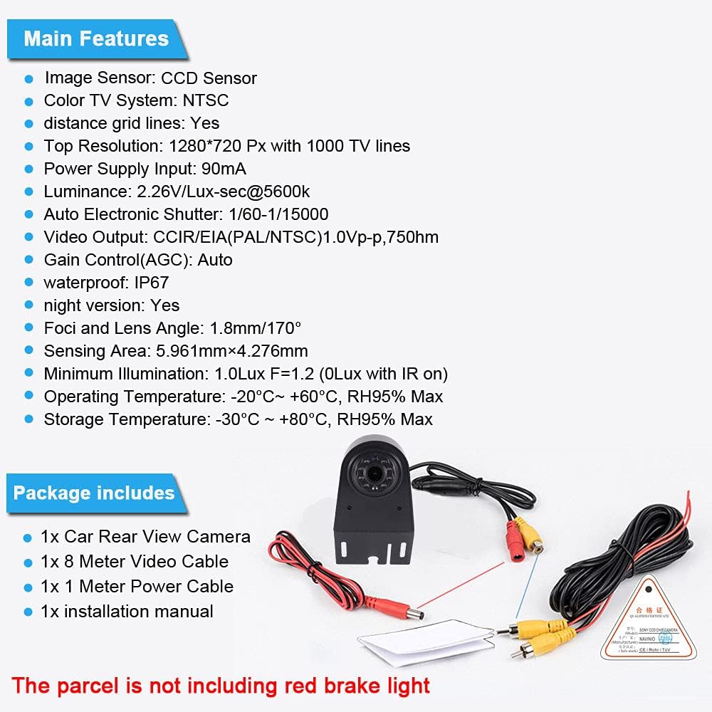 1280 x 720 Pixels 1000TV Lines Auto Top Mount Brake Bremsleuchte Kamera Bremslicht Rückfahrkamera Wa