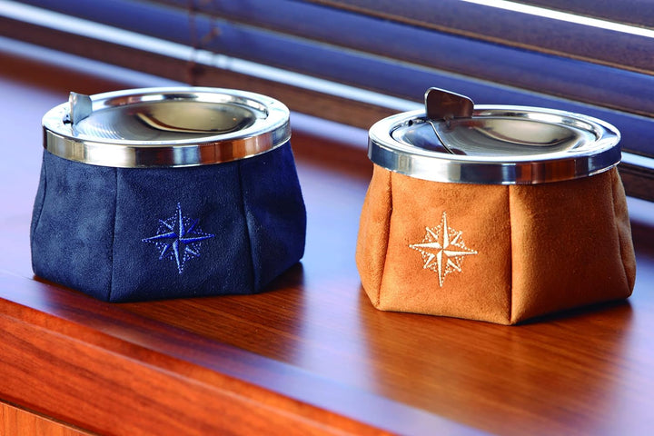 Marine Business Aschenbecher aus Leder mit Deckel Marineblau, Marineblau